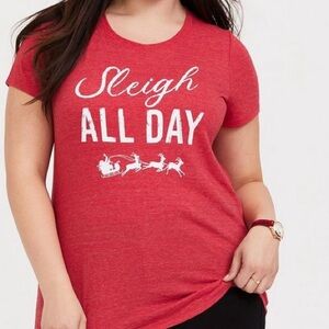 Torrid Christmas Sleigh All Day Red Slim Fit Crew Tee